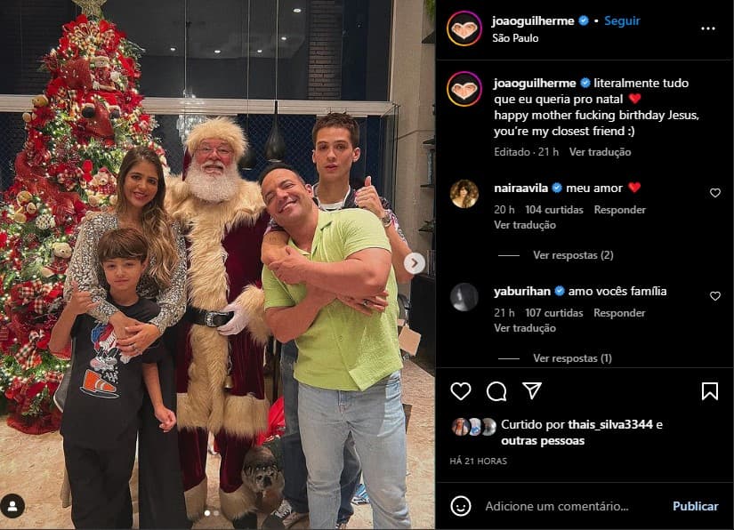 João Guilherme, filho de Leonardo, ignora ausência do pai no Natal - Foto: Reprodução João Guilherme, filho de Leonardo, ignora ausência do pai no Natal - Foto: Reprodução