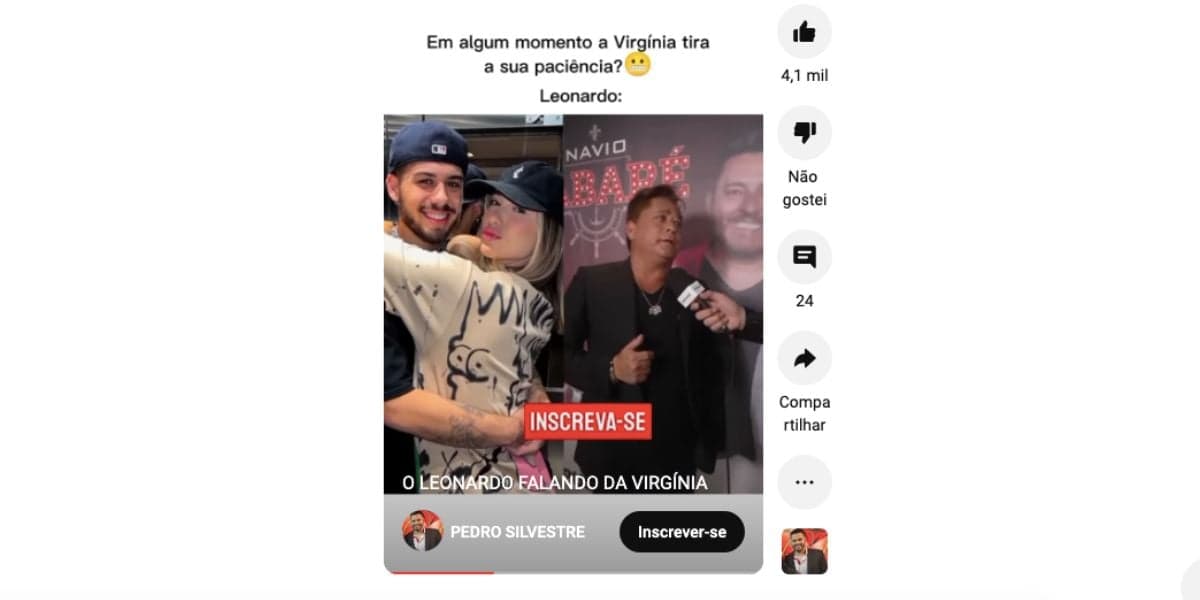 De acordo com Leonardo, ele não se incomoda com gravações de Virgínia Fonseca (Reprodução) De acordo com Leonardo, ele não se incomoda com gravações de Virgínia Fonseca (Reprodução)