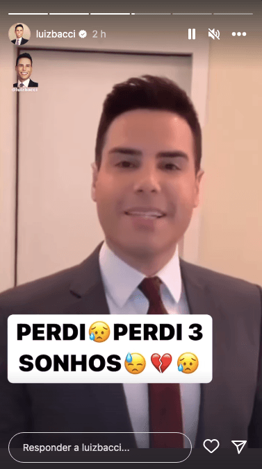 Luiz Bacci agradece apoio do público (Reprodução) Luiz Bacci agradece apoio do público (Reprodução)