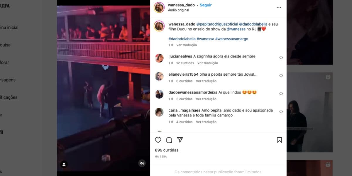 Mãe de Dado confessa que Wanessa é uma ótima cantora (Reprodução) Mãe de Dado confessa que Wanessa é uma ótima cantora (Reprodução)