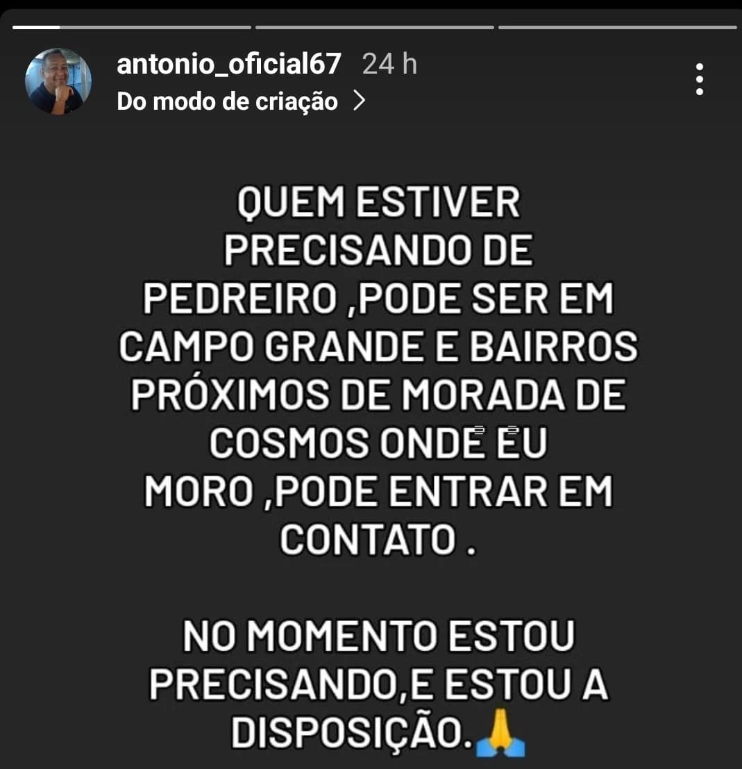Antonio Simplício, pai da famosa cantora Bruna Karla, pede emprego de pedreiro nas redes sociais devido dificuldades financeiras - Foto Reprodução Instagram Antonio Simplício, pai da famosa cantora Bruna Karla, pede emprego de pedreiro nas redes sociais devido dificuldades financeiras - Foto Reprodução Instagram