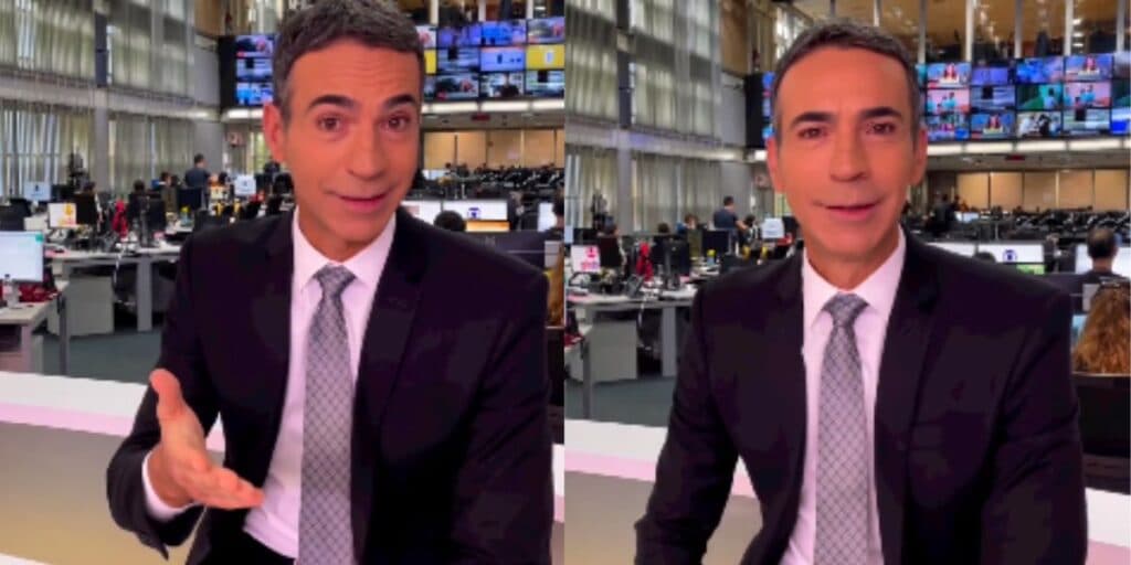 "É isso", César Tralli senta no meio da redação com funcionários da Globo e confirma situação de jornal