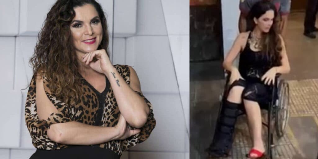 Luiza Ambiel chora de dor e sai de festa em cadeira de rodas: "A dor é muito forte''
