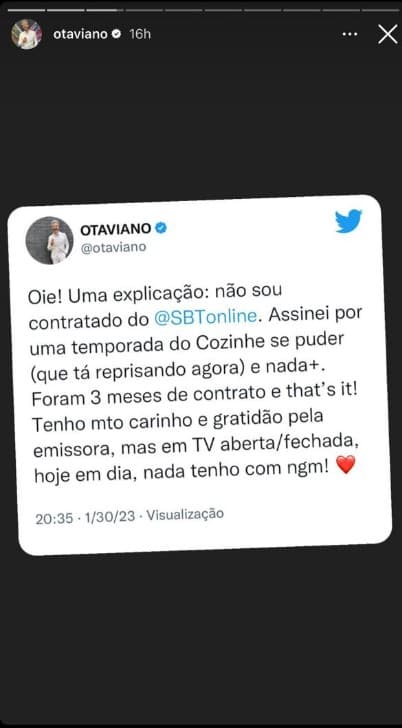 Otaviano Costa anunciou no Twitter que não é mais contratado do SBT Otaviano Costa anunciou no Twitter que não é mais contratado do SBT