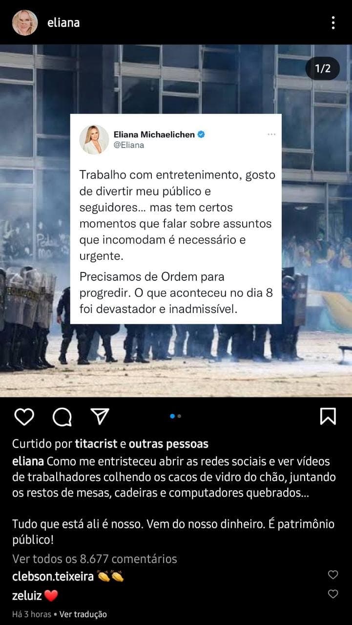 Publicação de Eliana (Foto: Reprodução/ Instagram) Publicação de Eliana (Foto: Reprodução/ Instagram)
