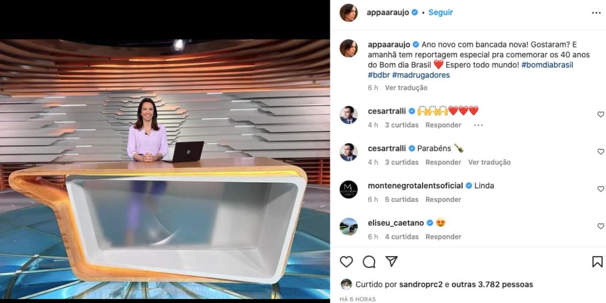 Ana Paula Araújo confirma mudança na bancada do Bom Dia Brasil (Reprodução) Ana Paula Araújo confirma mudança na bancada do Bom Dia Brasil (Reprodução)