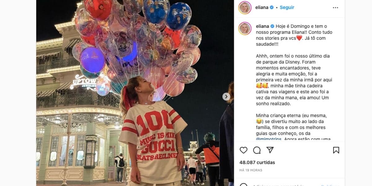 Nas redes sociais, Eliana compartilha série de fotos na Disney, em Orlando, ao lado da família, confessa que viveu dias incríveis, que voltou a ser criança e que viagem acabou (Foto: Reprodução / Instagram) Nas redes sociais, Eliana compartilha série de fotos na Disney, em Orlando, ao lado da família, confessa que viveu dias incríveis, que voltou a ser criança e que viagem acabou (Foto: Reprodução / Instagram)