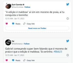 Internautas zombaram da declaração polêmica de Gabriel (Foto: Reprodução / Twitter) Internautas zombaram da declaração polêmica de Gabriel (Foto: Reprodução / Twitter)