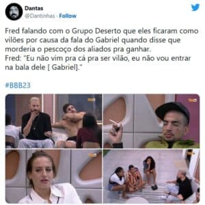 BBB23: Fim de jogo? Detonado, Gabriel perde apoio até de aliados (Foto: Reprodução / Twitter) BBB23: Fim de jogo? Detonado, Gabriel perde apoio até de aliados (Foto: Reprodução / Twitter)