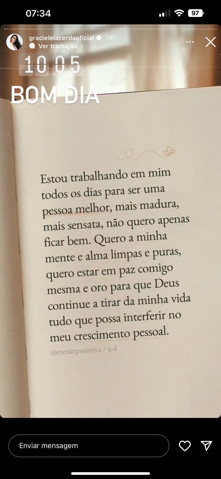 Graciele Lacerda compartilha texto de livro e confirma o que todos imaginável, que ela é uma pessoa que busca pela saúde mental e física (Foto: Reprodução / Instagram) Graciele Lacerda compartilha texto de livro e confirma o que todos imaginável, que ela é uma pessoa que busca pela saúde mental e física (Foto: Reprodução / Instagram)