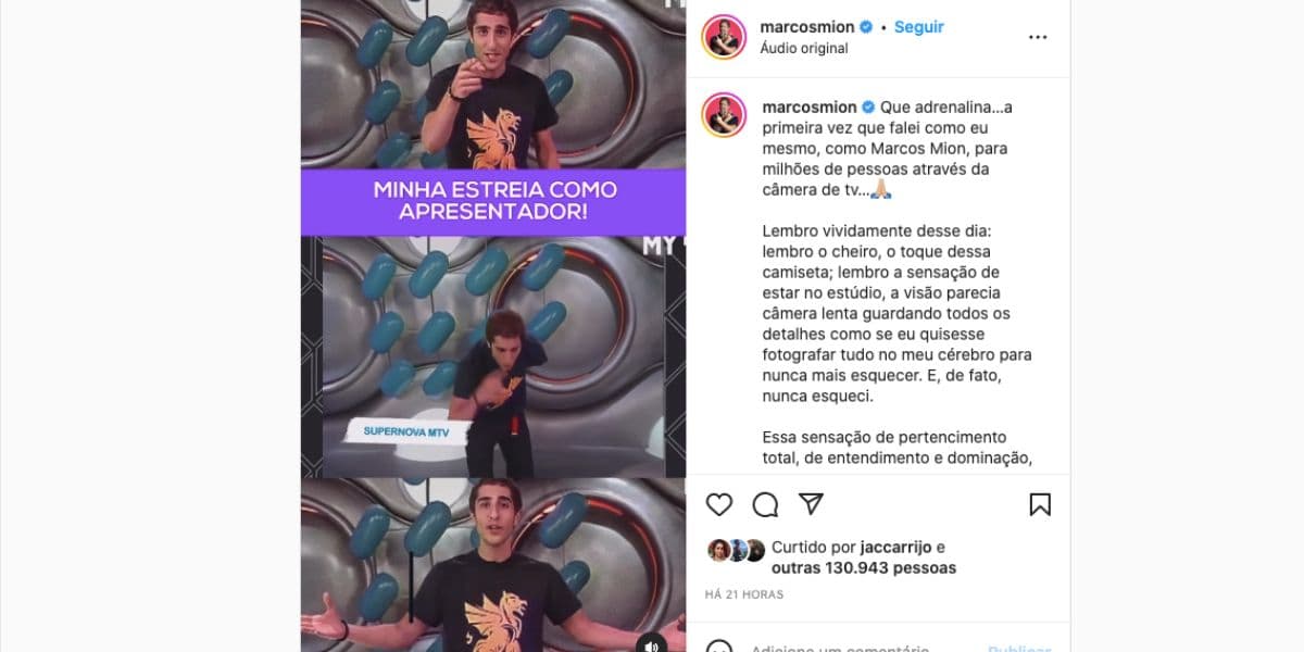 Marcos Mion lembra de estreia na TV (Reprodução) Marcos Mion lembra de estreia na TV (Reprodução)