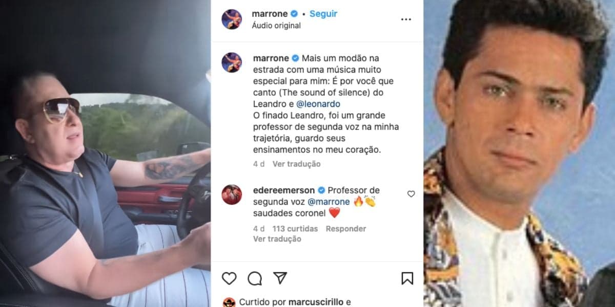 Marrone, da dupla com Bruna, surge em vídeo dentro de carro, faz declaração para Leandro, irmão de Leonardo, e admite o quanto sertanejo o ensinou, o quanto o ama e o quanto eram grandes amigos (Foto: Reprodução / Instagram) Marrone, da dupla com Bruna, surge em vídeo dentro de carro, faz declaração para Leandro, irmão de Leonardo, e admite o quanto sertanejo o ensinou, o quanto o ama e o quanto eram grandes amigos (Foto: Reprodução / Instagram)