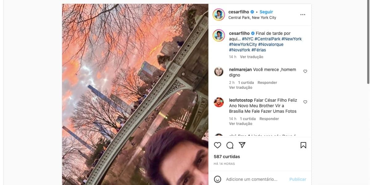 César Filho aproveita viagem para os Estados Unidos (Reprodução) César Filho aproveita viagem para os Estados Unidos (Reprodução)