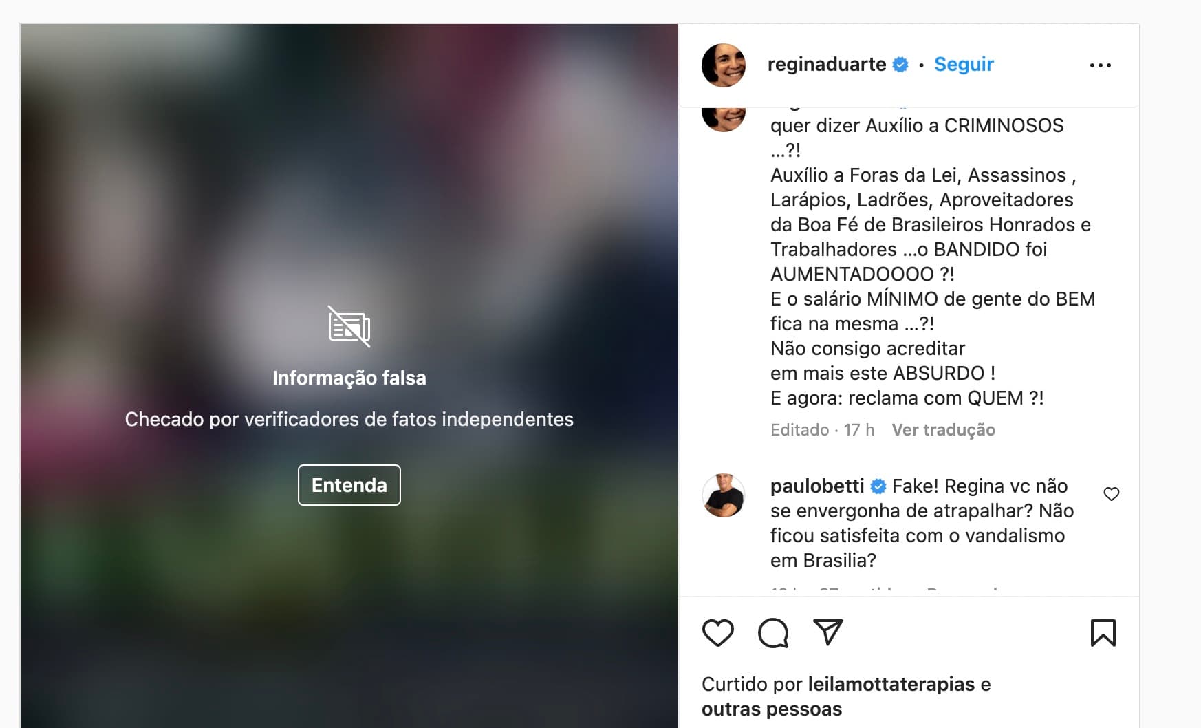 Regina Duarte dá o que falar mais uma vez, Paulo Betti parte pra cima e humilha atriz ao se deparar com fake news - Foto Reprodução Instagram Regina Duarte dá o que falar mais uma vez, Paulo Betti parte pra cima e humilha atriz ao se deparar com fake news - Foto Reprodução Instagram