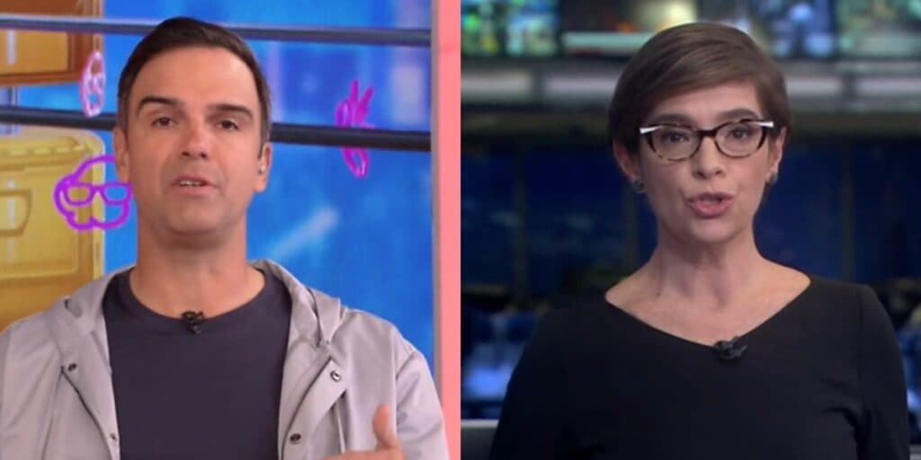 Tadeu Schmidt ironiza Renata Lo Prete na Globo e dá recado, após discórdia no BBB23: “Louca”