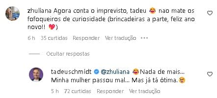 Apresentador respondeu fã e contou que a esposa passou mal (Foto: Reprodução/ Instagram) Apresentador respondeu fã e contou que a esposa passou mal (Foto: Reprodução/ Instagram)