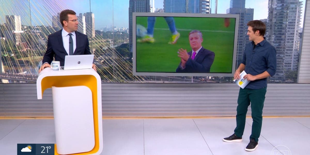 A produção do jornal fez questão de colocar a imagem bem grande na televisão (Reprodução: Bom Dia SP/ Globo) A produção do jornal fez questão de colocar a imagem bem grande na televisão (Reprodução: Bom Dia SP/ Globo)