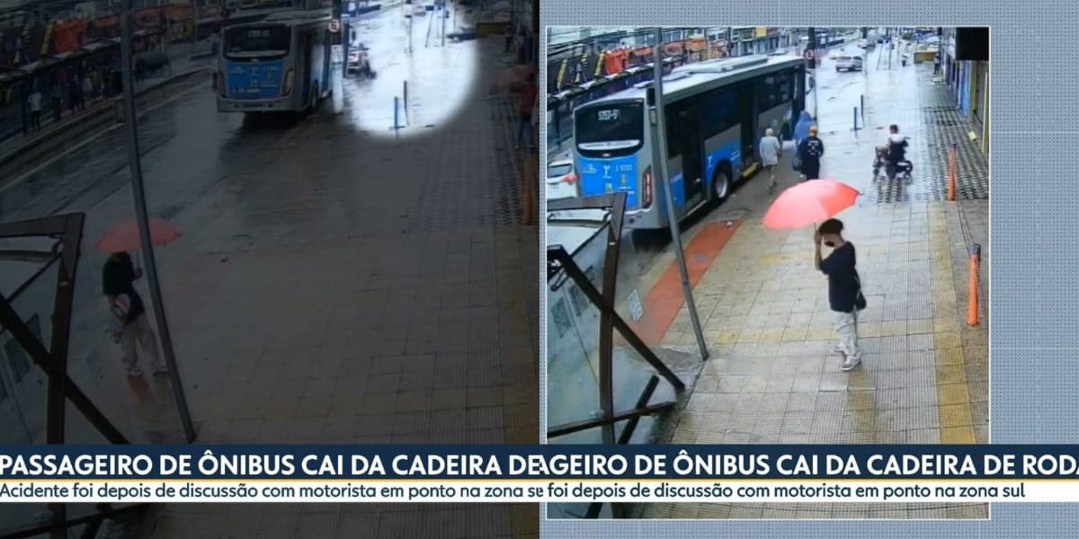 Cadeirante não foi aceito por motorista a entrar no ônibus e acabou caindo na rua (Reprodução: Bom Dia SP/ Globo) Cadeirante não foi aceito por motorista a entrar no ônibus e acabou caindo na rua (Reprodução: Bom Dia SP/ Globo)