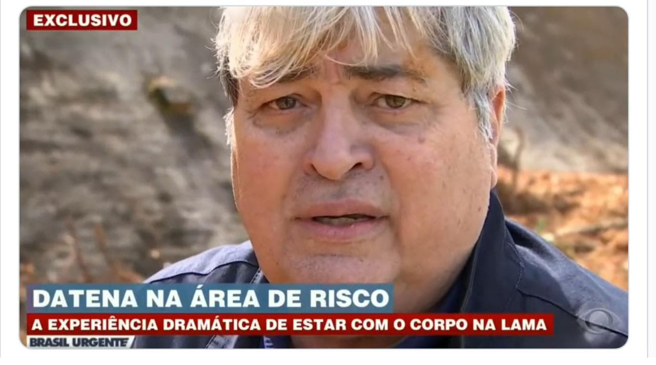 Durante o Brasil Urgente, da Band, Datena sofre queda, fica imundo e não contém as lágrimas com situação que se depara - Foto Reprodução Band 2 Durante o Brasil Urgente, da Band, Datena sofre queda, fica imundo e não contém as lágrimas com situação que se depara - Foto Reprodução Band 2
