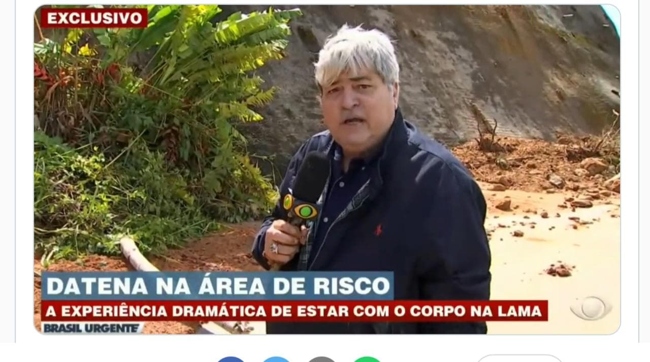 Durante o Brasil Urgente, da Band, Datena sofre queda, fica imundo e não contém as lágrimas com situação que se depara - Foto Reprodução Band Durante o Brasil Urgente, da Band, Datena sofre queda, fica imundo e não contém as lágrimas com situação que se depara - Foto Reprodução Band