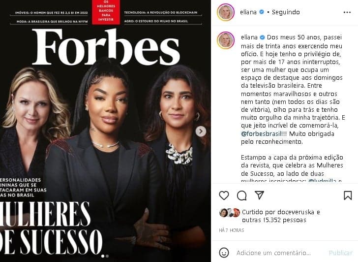 Eliana fez relato sincero em suas redes sociais e falou sobre trabalho na TV (Foto: Reprodução/ Instagram) Eliana fez relato sincero em suas redes sociais e falou sobre trabalho na TV (Foto: Reprodução/ Instagram)