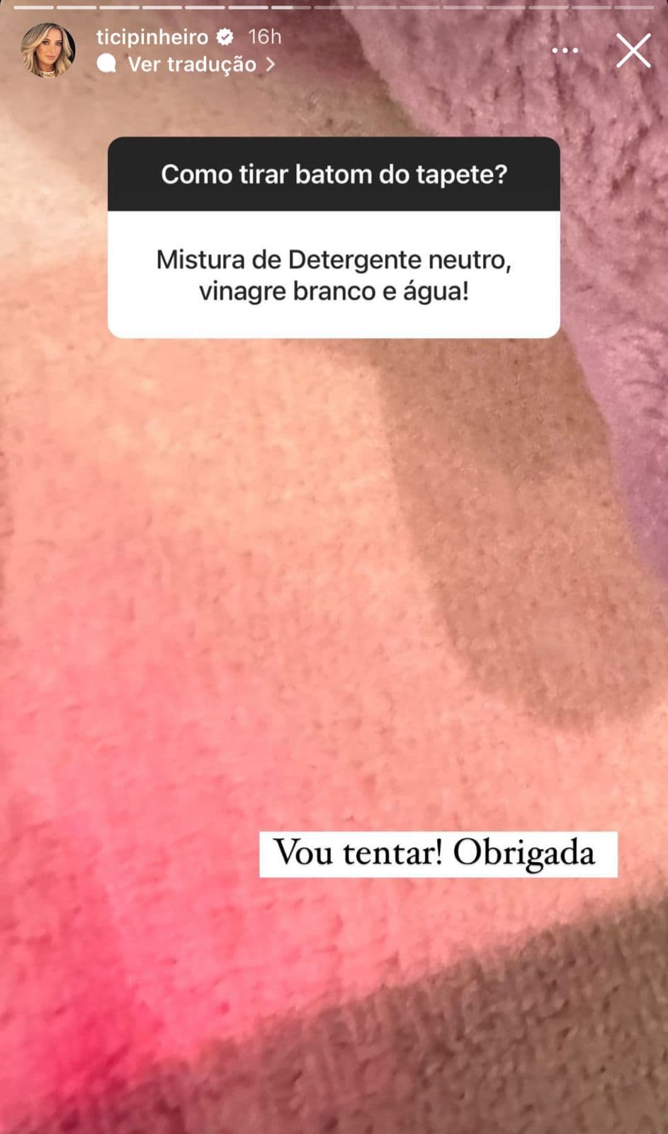 Fãs dão dicas a Ticiane Pinheiro de como retirar mancha do tapete - Foto Reprodução instagram 2 Fãs dão dicas a Ticiane Pinheiro de como retirar mancha do tapete - Foto Reprodução instagram 2