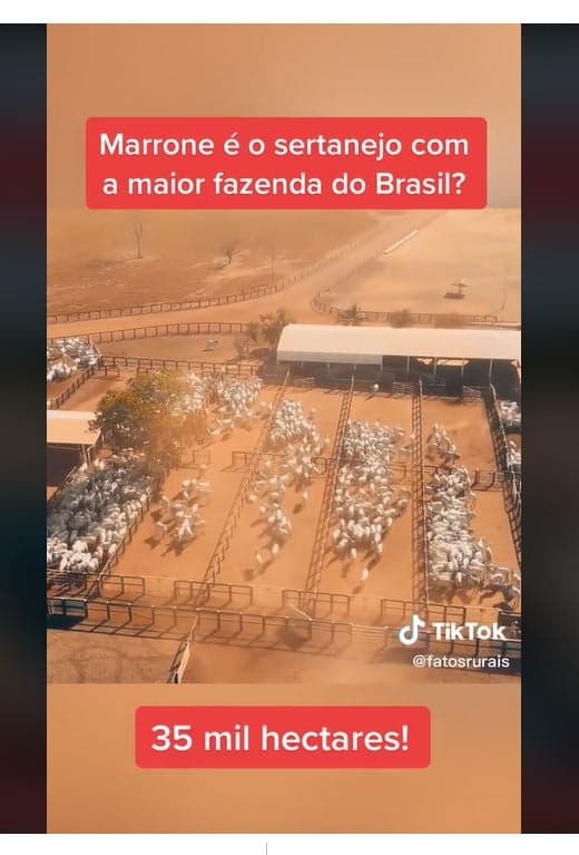 Fazenda de Marrone, de 35 mil hectares e 20 mil cabeça de gado - Foto Reprodução Canal Fatos Rurais Fazenda de Marrone, de 35 mil hectares e 20 mil cabeça de gado - Foto Reprodução Canal Fatos Rurais