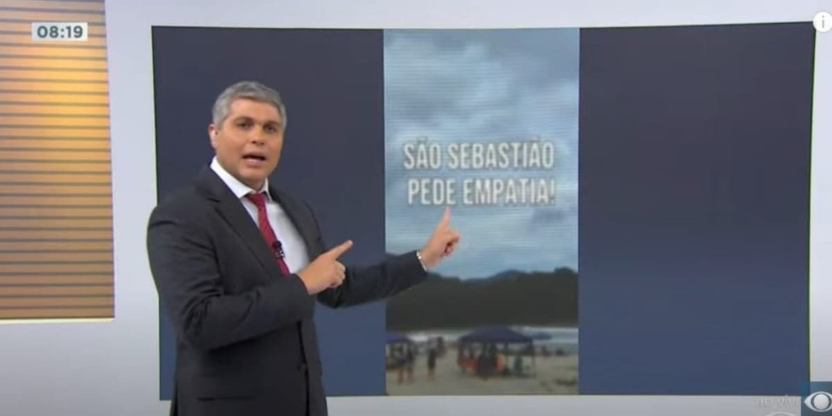 Joel Datena não queria acreditar que viu a imagem de um rapaz dançando no litoral norte de São Paulo (Reprodução: Bora Brasil/ Band) Joel Datena não queria acreditar que viu a imagem de um rapaz dançando no litoral norte de São Paulo (Reprodução: Bora Brasil/ Band)