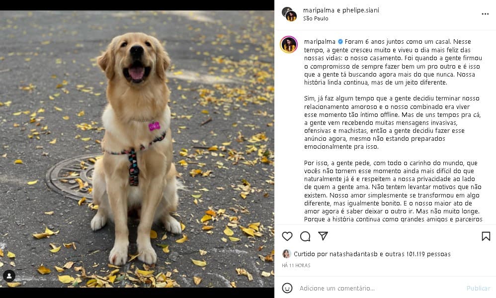 Mari Palma e Phelipe Siani surpreenderam ao anunciar o fim do casamento (Foto: Reprodução/ Instagram) Mari Palma e Phelipe Siani surpreenderam ao anunciar o fim do casamento (Foto: Reprodução/ Instagram)