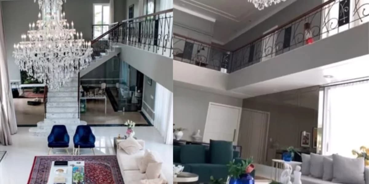 Sala de entrada da residência do Wesley Safadão, onde se localiza seu lustre gigante - Foto Reprodução YouTube Sala de entrada da residência do Wesley Safadão, onde se localiza seu lustre gigante - Foto Reprodução YouTube