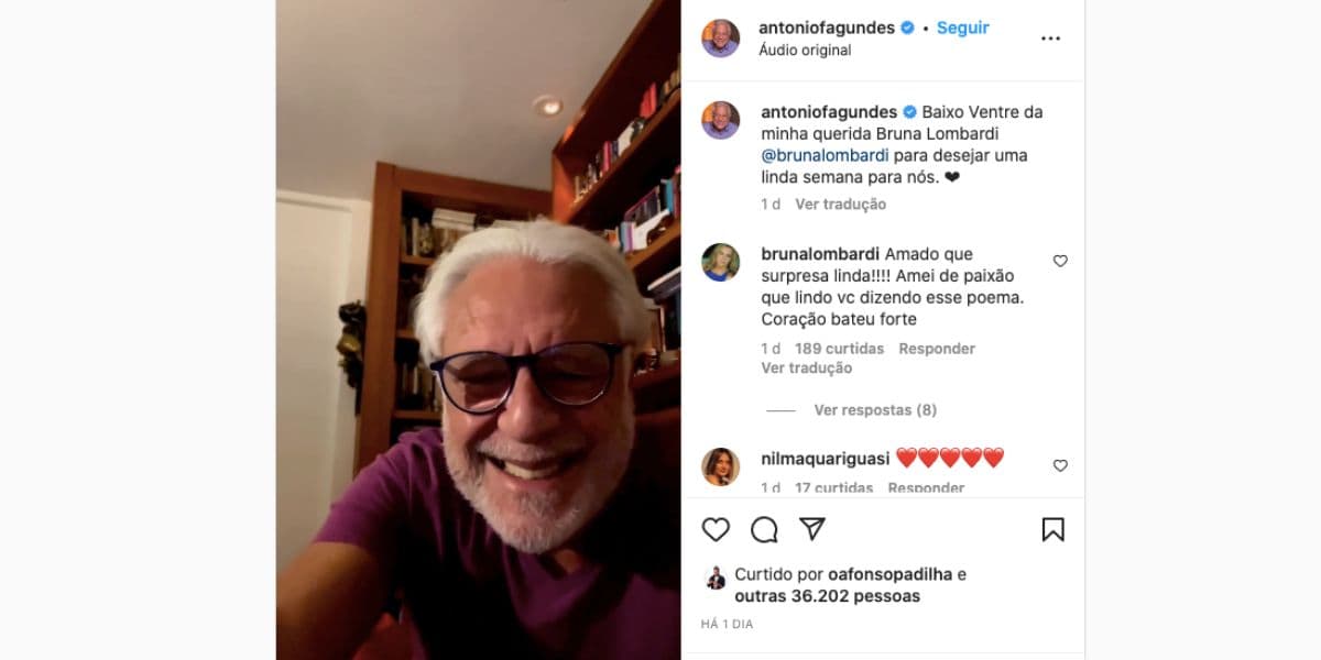 Antônio Fagundes entrega mensagem quente em vídeo (Foto: Reprodução / Instagram) Antônio Fagundes entrega mensagem quente em vídeo (Foto: Reprodução / Instagram)