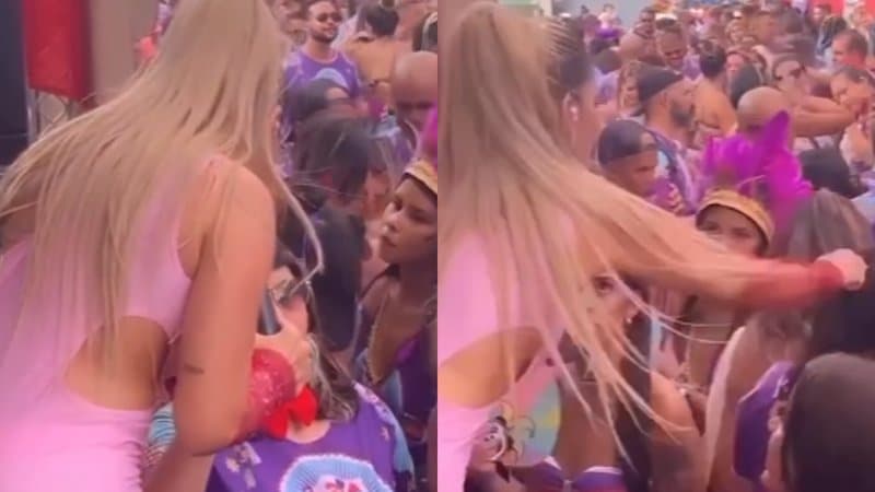 Momento em que a cantora reage após ter o microfone roubado por fã (Foto Reprodução/Montagem/Caras) Momento em que a cantora reage após ter o microfone roubado por fã (Foto Reprodução/Montagem/Caras)
