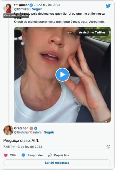 Gretchen perde a paciência e detona quebra-pau de Luana Piovani e Pedro Scooby (Foto: Reprodução / Twitter ) Gretchen perde a paciência e detona quebra-pau de Luana Piovani e Pedro Scooby (Foto: Reprodução / Twitter )