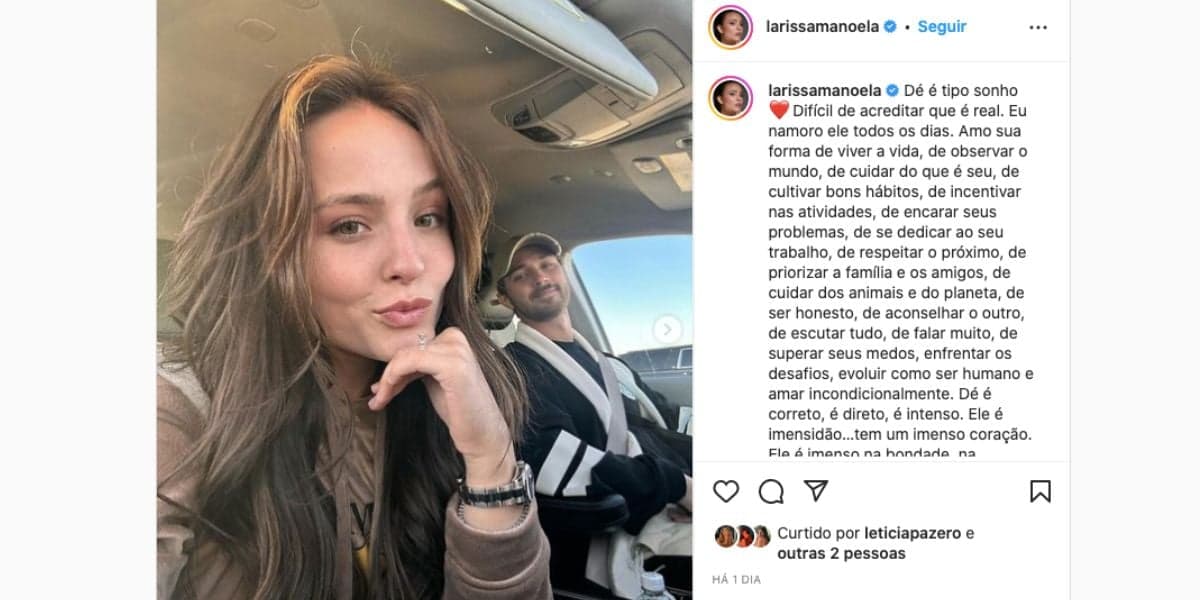 Larissa Manoela faz textão sobre noivo, André Luiz, e diz tudo o que pensa sobre ele (Foto: Reprodução / Instagram) Larissa Manoela faz textão sobre noivo, André Luiz, e diz tudo o que pensa sobre ele (Foto: Reprodução / Instagram)