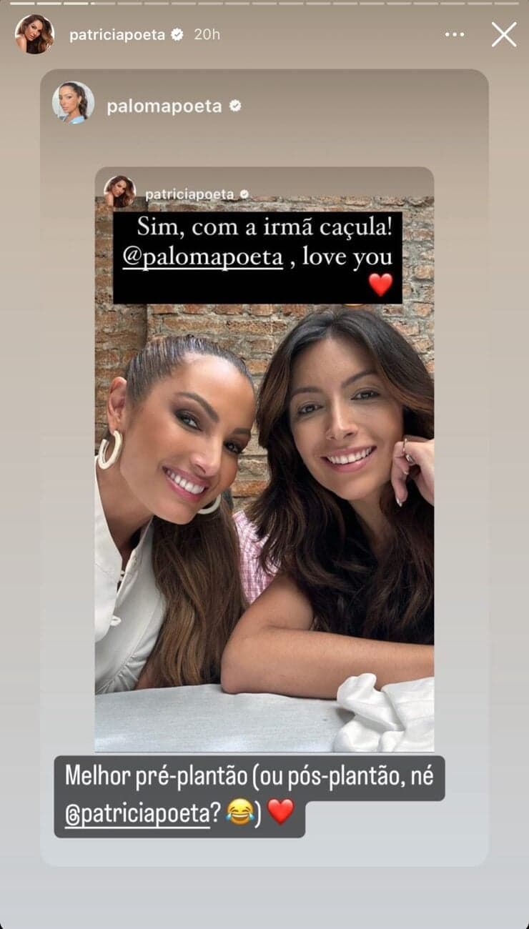 Patrícia Poeta ao lado da irmã (Repordução - Instagram) Patrícia Poeta ao lado da irmã (Repordução - Instagram)