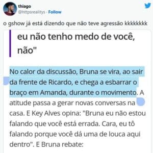 Internautas pediram a expulsão de Bruna Griphao do BBB23 (Foto: Reprodução / Twitter) Internautas pediram a expulsão de Bruna Griphao do BBB23 (Foto: Reprodução / Twitter)