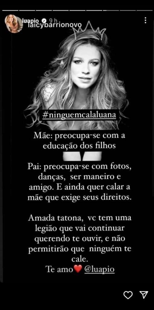 Publicação compartilhada por Luana Piovani (Imagem: Reprodução/Instagram) Publicação compartilhada por Luana Piovani (Imagem: Reprodução/Instagram)