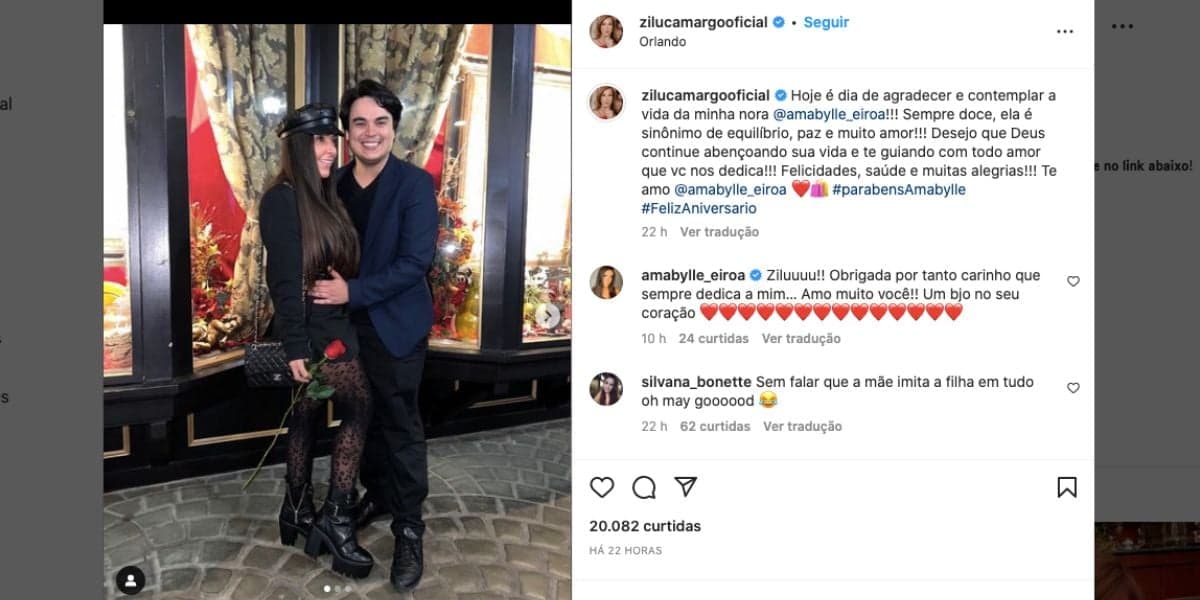 Zilu faz declaração para Amabylle Eiroa, noiva de Igor Camargo Foto: Reprodução / Instagram) Zilu faz declaração para Amabylle Eiroa, noiva de Igor Camargo Foto: Reprodução / Instagram)