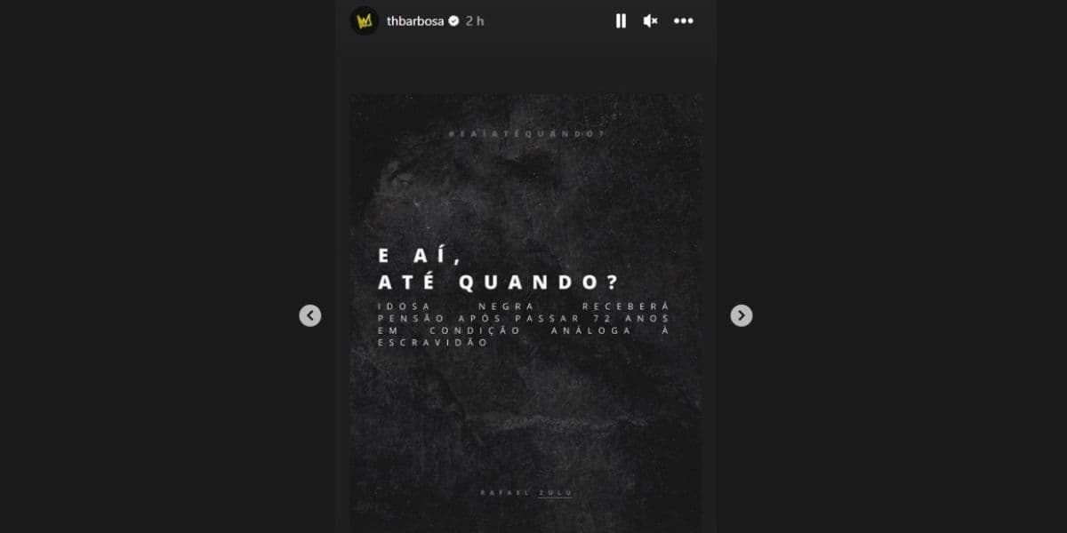 Thiaguinho divulga comunicado revoltante de ator da Globo, Rafael Zulu, que fala sobre caso absurdo de idosa que receberá apenas um salário mínimo de pensão após passar anos em situação análoga à escravidão (Foto: Reprodução / Instagram) Thiaguinho divulga comunicado revoltante de ator da Globo, Rafael Zulu, que fala sobre caso absurdo de idosa que receberá apenas um salário mínimo de pensão após passar anos em situação análoga à escravidão (Foto: Reprodução / Instagram)