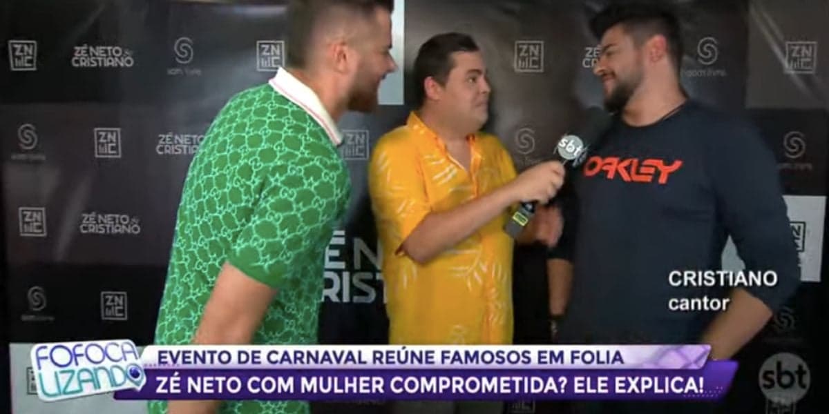 Durante o programa de Chris Flores, Zé Neto admitiu que apanhou de homem ao pegar sua namorada (Foto: Reprodução / Fofocalizando do SBT ) Durante o programa de Chris Flores, Zé Neto admitiu que apanhou de homem ao pegar sua namorada (Foto: Reprodução / Fofocalizando do SBT )