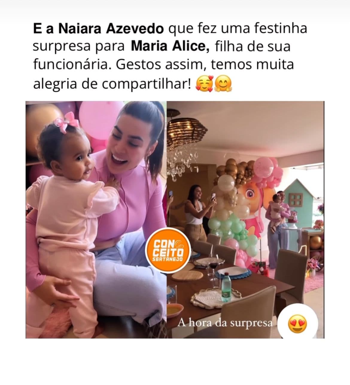A cantora Naiara Azevedo faz festinha surpresa para a filha da sua funcionária e atitude encanta a web - Foto Reprodução Instagram Conceito Sertanejo A cantora Naiara Azevedo faz festinha surpresa para a filha da sua funcionária e atitude encanta a web - Foto Reprodução Instagram Conceito Sertanejo