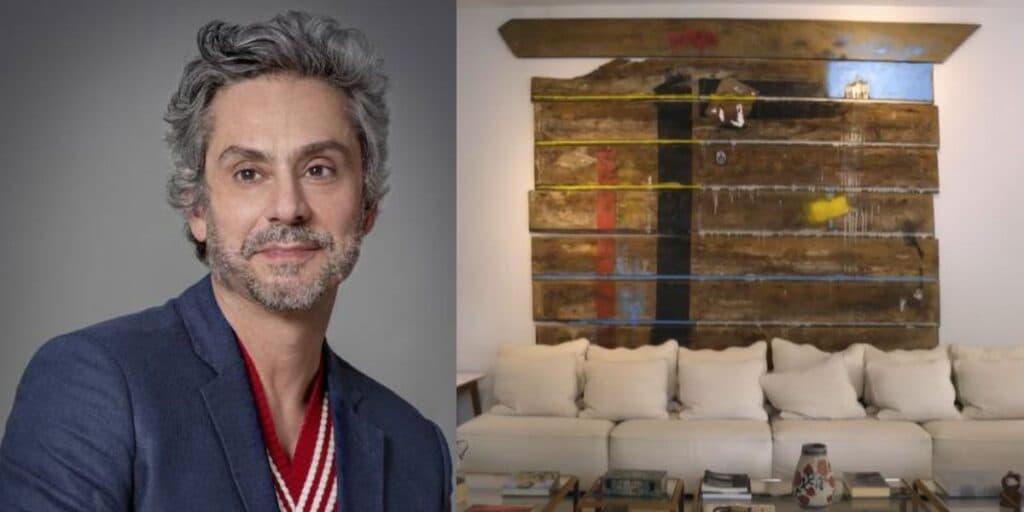 Decoração retrô e exótica, tudo de madeira e simples: a mansão discreta e modesta que Alexandre Nero vive