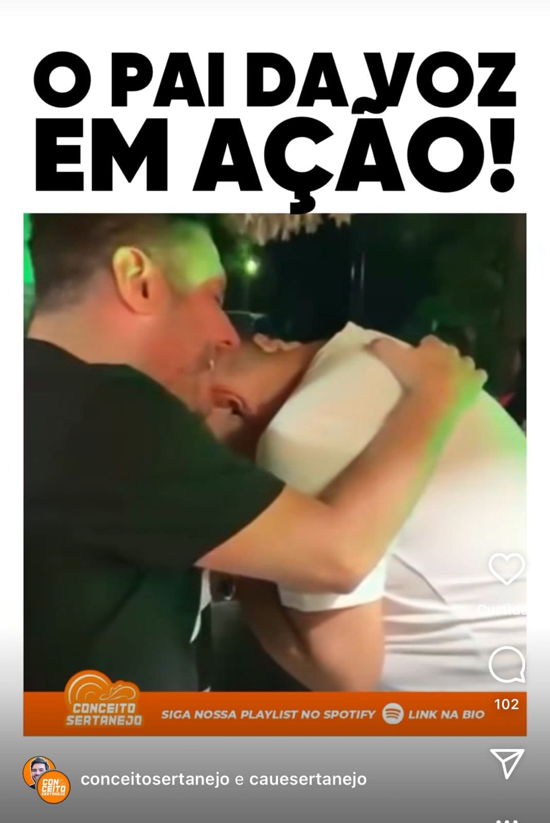 Bruno, dupla de Marrone, cantando no ouvido do cantor Marcos Malaquias - Foto Reprodução Instagram Bruno, dupla de Marrone, cantando no ouvido do cantor Marcos Malaquias - Foto Reprodução Instagram