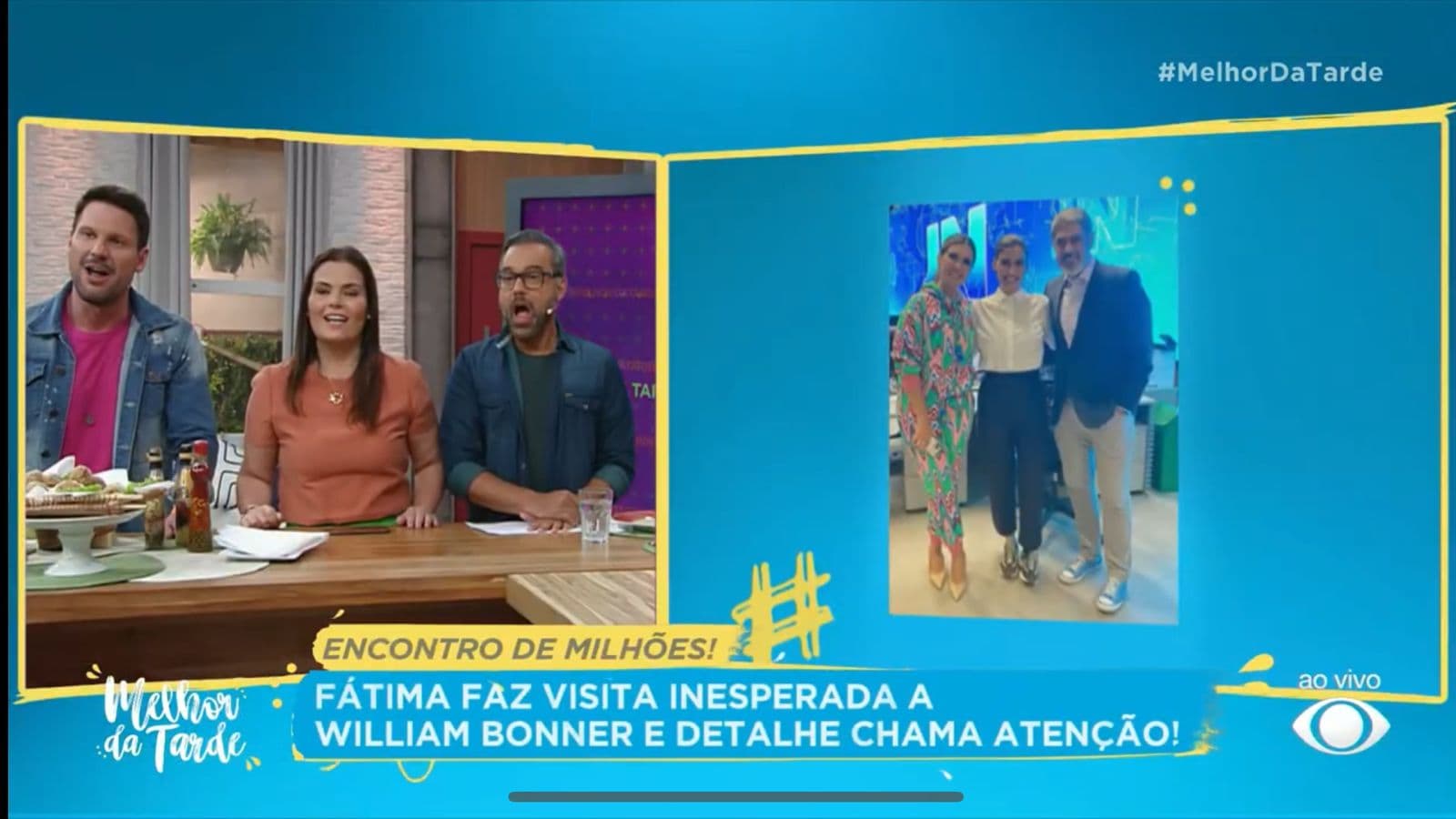 No programa Melhor da Tarde, da Band, Catia Fonseca mostra foto de encontro de Willaim Bonner e Fátima Bernardes, na Globo - Foto Reprodução Band No programa Melhor da Tarde, da Band, Catia Fonseca mostra foto de encontro de Willaim Bonner e Fátima Bernardes, na Globo - Foto Reprodução Band