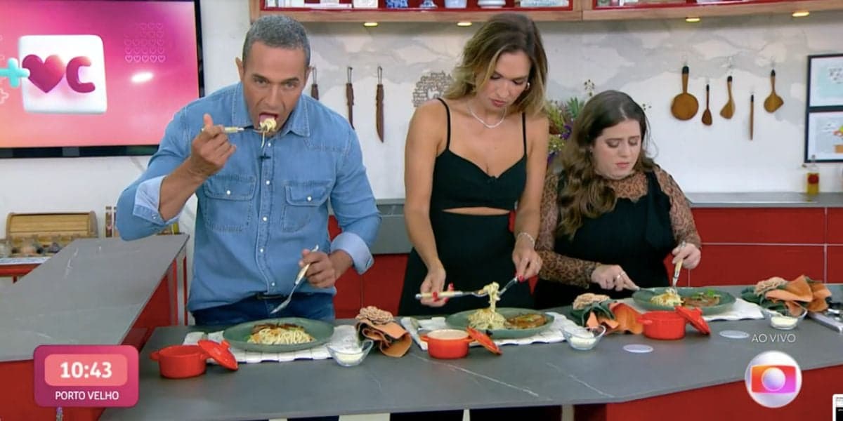 Fabrício Battaglini, Talitha Morete e Tati Machado no Mais Você (Foto: Reprodução / Globo) Fabrício Battaglini, Talitha Morete e Tati Machado no Mais Você (Foto: Reprodução / Globo)