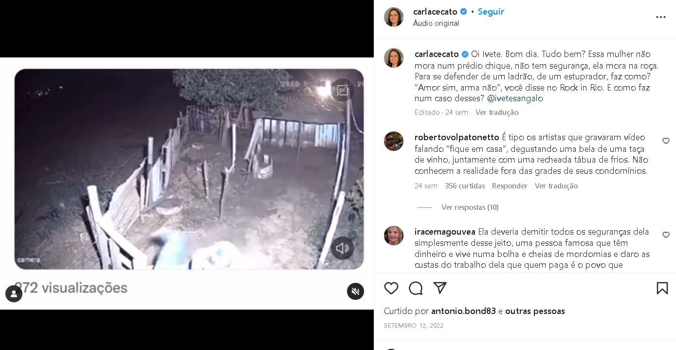 Video publicado por Carla Cecato em sua rede social - Foto Reprodução Instagram Video publicado por Carla Cecato em sua rede social - Foto Reprodução Instagram