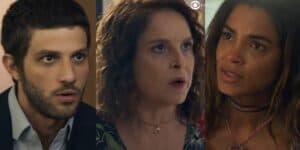 Ari, Núbia e Brisa em Travessia (Foto: Reprodução / Globo / Montagem TV Foco) Ari, Núbia e Brisa em Travessia (Foto: Reprodução / Globo / Montagem TV Foco)
