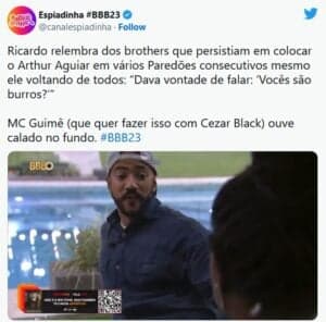 Ricardo Alface relembrou Arthur Aguiar durante bate-papo no BBB23 (Foto: Reprodução / Twitter) Ricardo Alface relembrou Arthur Aguiar durante bate-papo no BBB23 (Foto: Reprodução / Twitter)