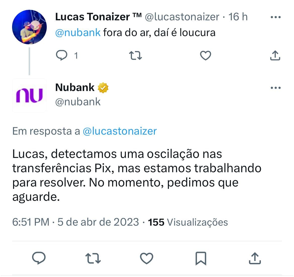 Clientes do Nubank estão furiosos com a instabilidade do Pix na instituição - Foto Reprodução Twitter Clientes do Nubank estão furiosos com a instabilidade do Pix na instituição - Foto Reprodução Twitter