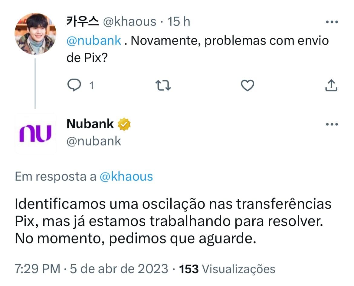 Clientes do Nubank estão furiosos com a instabilidade do Pix na instituição - Foto Reprodução Twitter Clientes do Nubank estão furiosos com a instabilidade do Pix na instituição - Foto Reprodução Twitter